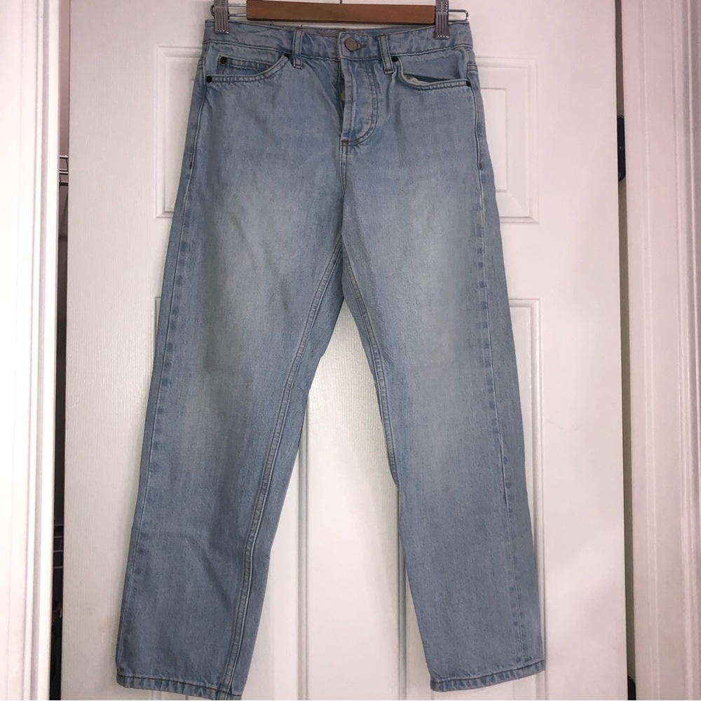 Topshop Moto Petite Girlfriend Jeans Womens Size 25/28 button fly light blue